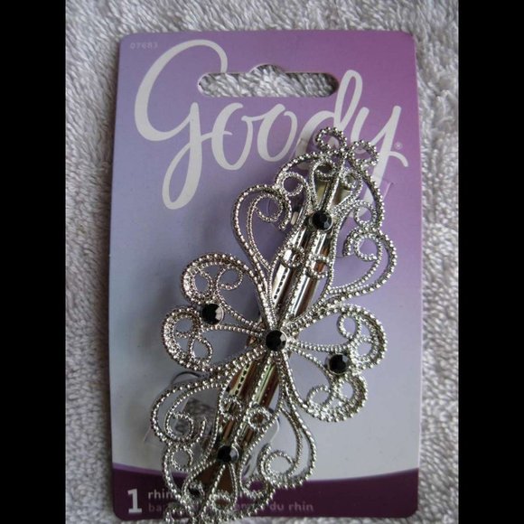Goody Rhinestone Silver Metal Hair Barrette Clip Fancy Vine Curls Black Gems - Picture 1 of 5